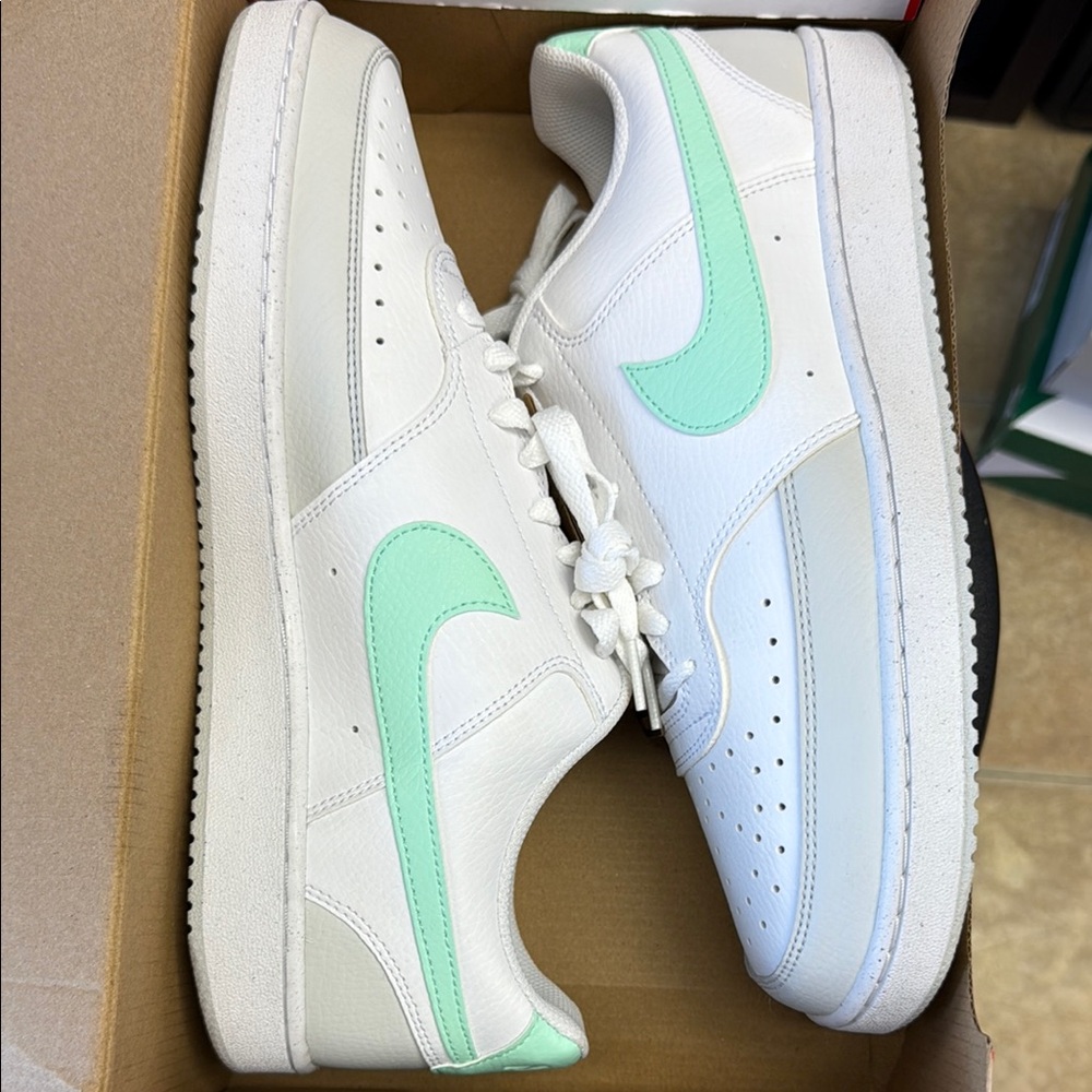Nike White and Light Green Athletic Shoes